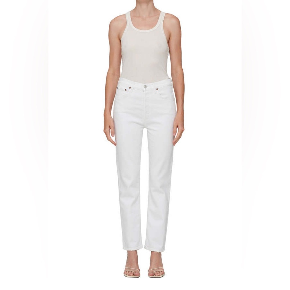 Agolde Riley Long High Rise Straight Leg Jeans With Raw Hem In Sour Cream Color - Picture 2 of 16